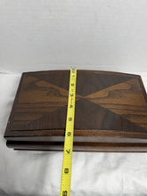 Load image into Gallery viewer, Vintage Wooden Jewelry Box with Mirror Lid & Removable Organizer Tray