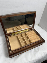 Load image into Gallery viewer, Vintage Wooden Jewelry Box with Mirror Lid & Removable Organizer Tray