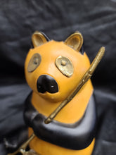 Load image into Gallery viewer, Vintage Wood Carve Panda Figurine with Brass Bamboo Stick, Brass Eyes and Ears