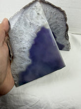 Load image into Gallery viewer, Vintage Natural Purple Agate Geode Crystal Bookends Polished Brazil Pair 1970s
