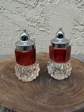 Load image into Gallery viewer, Vintage Indiana Glass Ruby Red Flash Diamond Point Crown Salt Pepper Shakers
