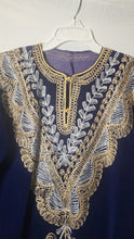 Load image into Gallery viewer, Royal Blue Velvet Kaftan Gold Silver Embroidered Formal Traditional Robe Gown

