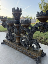 Load image into Gallery viewer, Vintage Large Baroque Rococo Resin 5 Light Candelabra Silver Ornate Centerpiece
