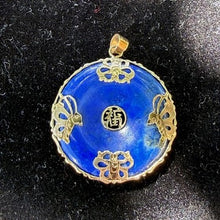 Load image into Gallery viewer, Vintage 14K yellow gold lapis lazuli donut pendant With Goodluck/Fortune
