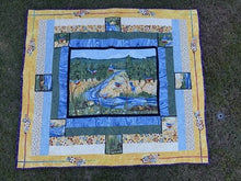 Load image into Gallery viewer, Vintage Handmade Cotton Throw Quilt — Bluebirds on the Bend, 47” x 54”, USA
