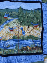 Load image into Gallery viewer, Vintage Handmade Cotton Throw Quilt — Bluebirds on the Bend, 47” x 54”, USA
