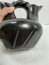Load image into Gallery viewer, Vintage Native American Santa Clara Pueblo Blackware Wedding Vase  7.5” Tall
