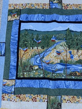 Load image into Gallery viewer, Vintage Handmade Cotton Throw Quilt — Bluebirds on the Bend, 47” x 54”, USA
