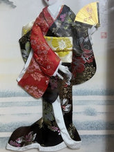 Load image into Gallery viewer, Vintage Framed Japanese Oshie 3D Fabric Art — Geisha with Folding Fan Shadow Box
