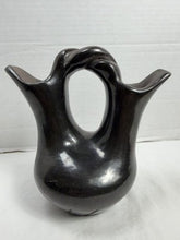 Load image into Gallery viewer, Vintage Native American Santa Clara Pueblo Blackware Wedding Vase  7.5” Tall
