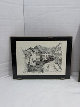 Charger l'image dans la galerie, Vintage Maastricht Triptych — Set of 3 B&amp;W Ink Sketches on Wood, Netherlands
