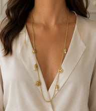 Load image into Gallery viewer, Vintage Givenchy Paris New York Gold-Tone Faux Pearl Charm Station  Necklace
