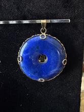 Load image into Gallery viewer, Vintage 14K yellow gold lapis lazuli donut pendant With Goodluck/Fortune
