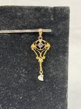 Load image into Gallery viewer, Art Nouveau 10K yellow gold lavaliere pendant — blue sapphire and pearl, early 20th century
