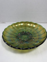 Load image into Gallery viewer, Vintage Green Carnival Glass Ruffled Serving Bowl Footed Iridescent
