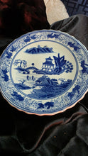 Load image into Gallery viewer, Blue and White Chinese Porcelain Plate with Pagoda and Waterfall Scene - Vintage Chinoiserie Collectible
