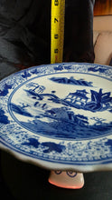 Load image into Gallery viewer, Blue and White Chinese Porcelain Plate with Pagoda and Waterfall Scene - Vintage Chinoiserie Collectible
