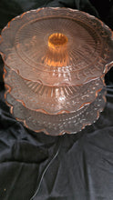 Load image into Gallery viewer, Vintage Pink Depression Glass Three-Tier Pedestal Server – Radiant Etched Laurel Pattern
