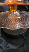 Load image into Gallery viewer, Vintage Pink Depression Glass Three-Tier Pedestal Server – Radiant Etched Laurel Pattern
