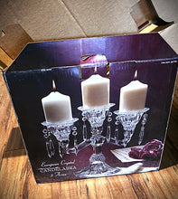 Load image into Gallery viewer, Shannon Crystal Designs of Ireland 24% Lead Crystal Three-Arm Candelabra with Prisms &amp; Original Box

