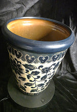 Load image into Gallery viewer, Vintage Hand-Painted Blue &amp; Cream Art Pottery Planter with Floral Vine Motif
