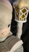 Load image into Gallery viewer, Vintage Enesco Nighttime Prayer Figurine Lamp / Musical Lighted Sculpture with Bird Lantern Accent
