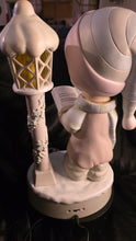 Load image into Gallery viewer, Vintage Enesco Nighttime Prayer Figurine Lamp / Musical Lighted Sculpture with Bird Lantern Accent
