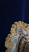 गैलरी व्यूवर में इमेज लोड करें, Hand-Embroidered Navy Velvet Kaftan Dress with Gold &amp; Silver Threadwork, Long Formal Evening Gown
