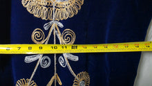 गैलरी व्यूवर में इमेज लोड करें, Hand-Embroidered Navy Velvet Kaftan Dress with Gold &amp; Silver Threadwork, Long Formal Evening Gown
