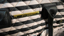 Load image into Gallery viewer, Betsey Johnson Quilted Black Blush Stripe Tote Bag Gold Hardware NWT
