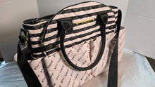 Load image into Gallery viewer, Betsey Johnson Quilted Black Blush Stripe Tote Bag Gold Hardware NWT
