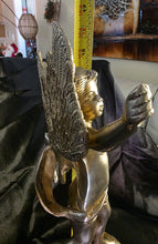 Load image into Gallery viewer, Vintage Heavy Solid Brass Cupid (Eros) Statue on Celestial Globe – 17” French Art Nouveau–Inspired Classical Sculpture
