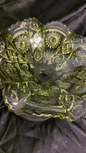 Load image into Gallery viewer, Vintage Imperial Glass Avocado Green Hobstar Pedestal Compote – Mid-Century Statement Bowl
