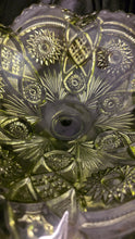 Load image into Gallery viewer, Vintage Imperial Glass Avocado Green Hobstar Pedestal Compote – Mid-Century Statement Bowl
