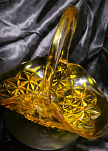 Load image into Gallery viewer, Vintage Indiana Glass Amber Yellow Handled Basket – Monticello / Constellation Pattern
