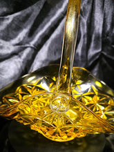 Load image into Gallery viewer, Vintage Indiana Glass Amber Yellow Handled Basket – Monticello / Constellation Pattern
