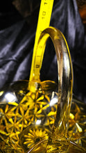 Load image into Gallery viewer, Vintage Indiana Glass Amber Yellow Handled Basket – Monticello / Constellation Pattern
