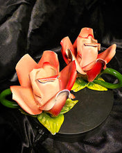 Load image into Gallery viewer, Vintage Italian Capodimonte-Style Pink Rose Porcelain Candle Holders – Hand-Painted Floral Pair
