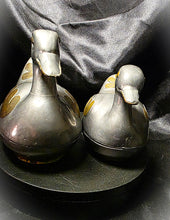 Load image into Gallery viewer, Vintage Pewter &amp; Brass Duck Trinket Boxes — Mid-Century Hong Kong Collectible Pair
