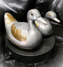 Load image into Gallery viewer, Vintage Pewter &amp; Brass Duck Trinket Boxes — Mid-Century Hong Kong Collectible Pair
