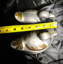 Load image into Gallery viewer, Vintage Pewter &amp; Brass Duck Trinket Boxes — Mid-Century Hong Kong Collectible Pair
