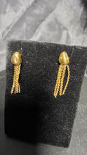 Load image into Gallery viewer, Vintage Gold-Tone Tassel Chain Earrings with Sculpted Cap Accents
