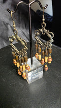 将图片加载到图库查看器，Vintage Boho Chandelier Earrings with Wood Beads &amp; Aged Metal
