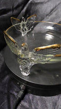 Load image into Gallery viewer, Jeannette Glass Eagle Bowl Gold Trim 3-Footed Depression Era
