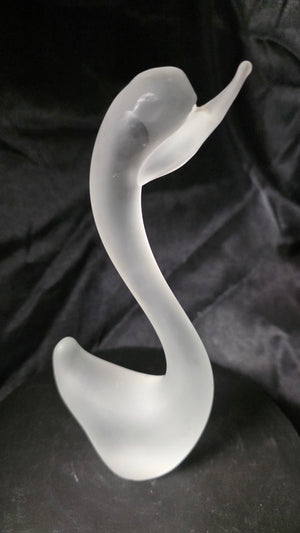 Frosted Art Glass Swan Figurine Mid-Century Modern Sculpture