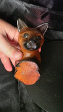 Load image into Gallery viewer, Hand-Carved Wooden Cat Shelf Sitter Figurine | Artisan Folk Art Home Decor
