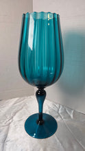 Load image into Gallery viewer, Vintage Empoli Italian Teal Optic Ribbed Glass Goblet Vase – Mid-Century Modern Pedestal Snifter
