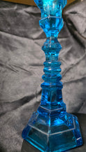 Load image into Gallery viewer, Pair of Fostoria “Henry Ford Museum” Copper Blue Argus Candlesticks – Mid-Century Glass Art Pair
