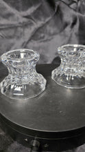Load image into Gallery viewer, Pair of Vintage Clear Pressed Glass Faceted Candle Holders – Heavy Crystal-Style Glow
