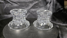Load image into Gallery viewer, Pair of Vintage Clear Pressed Glass Faceted Candle Holders – Heavy Crystal-Style Glow

